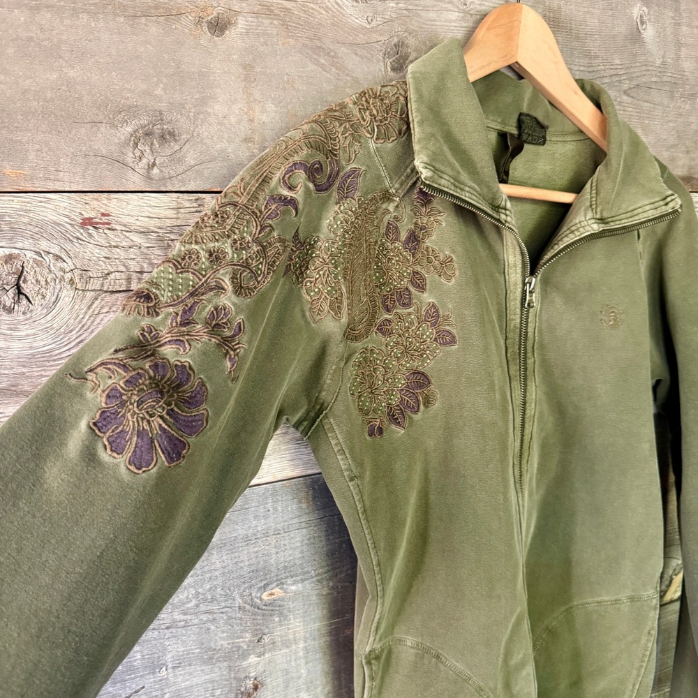 Element VTG Y2K Floral Embroidered Full Zip Jacket XL Green Skater Grunge Fairy